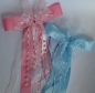 Mobile Preview: Rosa  oder blauer Mädchentraum: Zuckertütenschleife mit Glitzerschmetterling und Herzen, mit NAME personalisiert