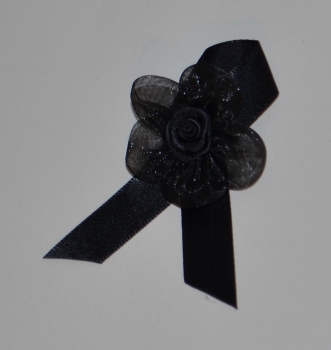 4 x Trauer - Anstecker mit schwarzer Rose, Trauerschleife Organza, Satin, Beileid, Kondolenz, gothic,