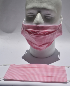 Stoffmaske, Mund-Nasen-Bedeckung mit 3 TNT Filter inclusiv, rosa-weiss kariert oder hellblau