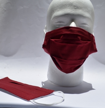Mund-Nasen-Bedeckung, Behelfsmaske, Stoffmaske inclusiv 3 TNT Filter in weinrot