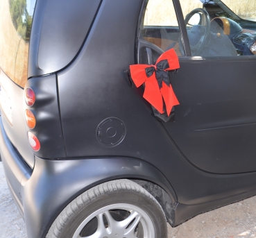 rot-schwarze Dekoschleife für Pakete oder Auto-Moped-Deko, Fertigschleife