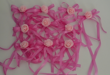 10 x Antennenschleife mit Rose dekoriert, Schleife für Hochzeit oder Give away Geschenk