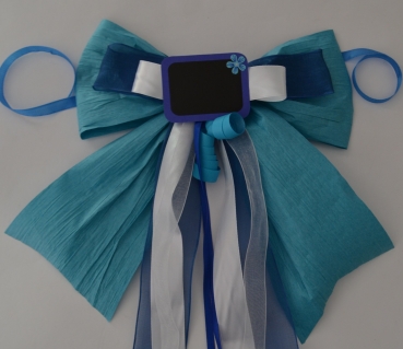 Schultütenschleife mit Mini Schultüte, oder Schultafel, Deko in Blautöne Fussball