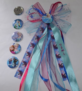Frozen - Schultütenschleife mit Pin und Name personalisiert, Eiskönigin Elsa, Anna