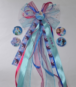 Frozen - Schultütenschleife mit Pin und Name personalisiert, Eiskönigin Elsa, Anna