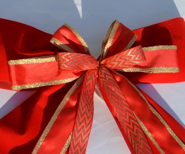 35 cm große klassische Schleife elegant und edel für Adventsdekoration und Weihnachten – In- und Outdoor in rot und gold