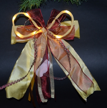 Schicke LED-Weihnachtsschleife, vanille-bordeaux,   22x30cm große Fertigschleife, Dekoschleife