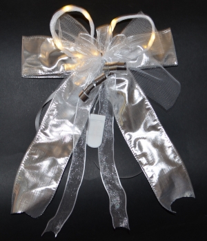 LED-Dekoschleife, Silber mit weiss, oder  silber mit schwarz oder Ihre Wunschfarbe  26x32cm große Fertigschleife