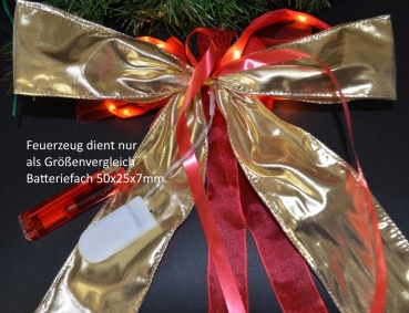 LED-Weihnachtsschleife, Gold  oder Silber mit Rot oder Ihre Wunschfarbe  26x32cm große Fertigschleife