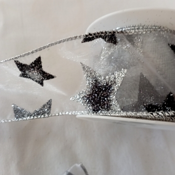 Glitzer-Flitter, 5-Meter Schleifenband für Weihnachten, Sterne, goldtöne und etwas silber oder silber-schwarz