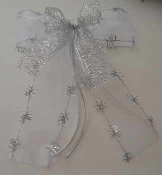 Dekoschleife transparent weiss  mit Silber -  Weihnachtsschleife