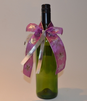 Flaschenschleife, Umhang - Geschenkschleife für Weinflasche, 3-D-Effekt, lila-silber