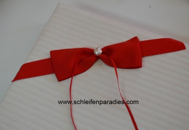 4 Stück -Schicke rote Schleife mit halber Perle dekoriert, Geschenkschleife selbstklebend