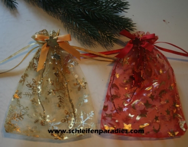 2 x Bildschöne Geschenksäckchen aus Organza 2 Farben und Deko