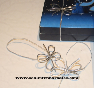 Gummiband-Schleife, Silber -  Gold, Elastische Geschenkschleife - Größe S