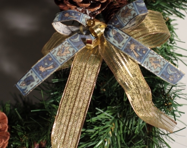 6 Stück - Vintage Style - Weihnachtsschleife gold und blautöne