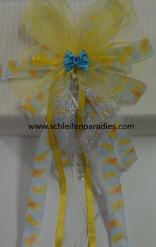 Schultütenschleife zum Thema Prinzessin oder Schmetterlinge, gelb oder lila mit hellblau