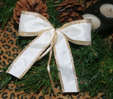 Weisse elegante Schleife mit breitem Goldrand - 2 Grössen - Hochzeitsschleife, Weihnachtsschleife