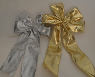 2 Stück Fertigschleife in  Rot - Silber oder  Gold - Dekoschleife aus metalisiertem Stoffband