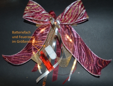 LED-Weihnachtsschleife, Glitzer ohne Ende, Beere-gold-silber 22x32cm große Fertigschleife