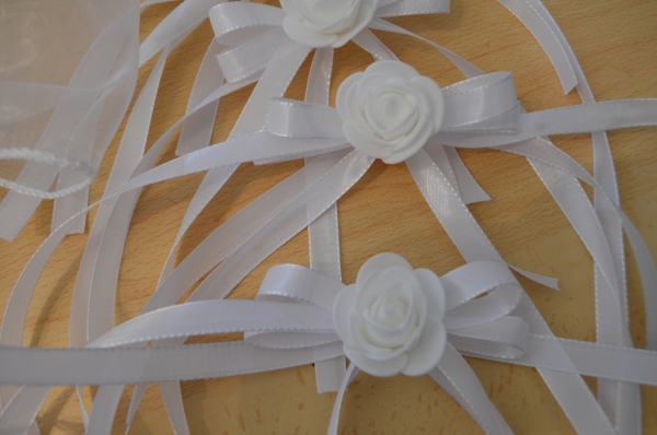 10 x Antennenschleife mit Rose dekoriert, Schleife für Hochzeit oder Give away Geschenk