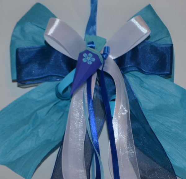 Schultütenschleife mit Mini Schultüte, oder Schultafel, Deko in Blautöne Fussball