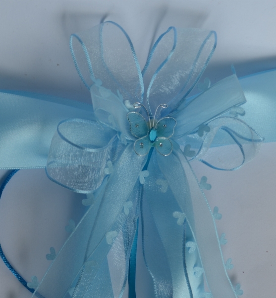 Rosa  oder blauer Mädchentraum: Zuckertütenschleife mit Glitzerschmetterling und Herzen, mit NAME personalisiert