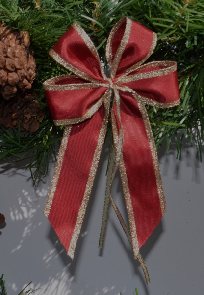 4 x Schleife rot mit dickem Goldrand, Christbaumschleife und Geschenkschleife