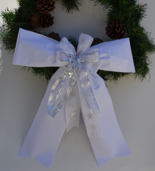 Weiss - silber Schleife für Weihnachts - Adventsdekoration oder Riesen Geschenkpakete