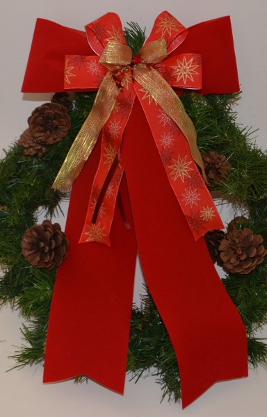 Sehr große XL Schleife für Advent und Weihnachten rot-dunkelrot-gold, 30X50cm