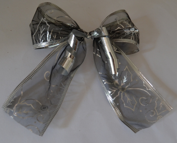 Organzaschleife weiss-silber- oder schwarz-silber transparent mit Weihnachtsmotive