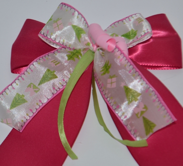 Weihnachtsschleife pink - rosa - grün - selbstklebend
