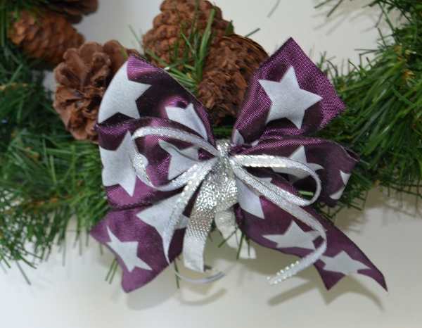 Schleife für Geschenk und Christbaum, lila, silber