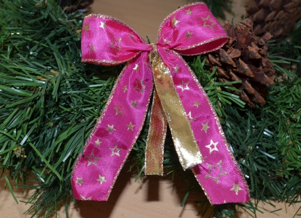 Schleife Advent und Weihnachten, Dekoschleife, Fertigschleife pink-gold