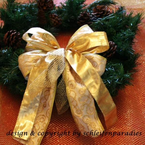 2 x Edle und glamoröse Geschenkschleife aus Goldbrokat