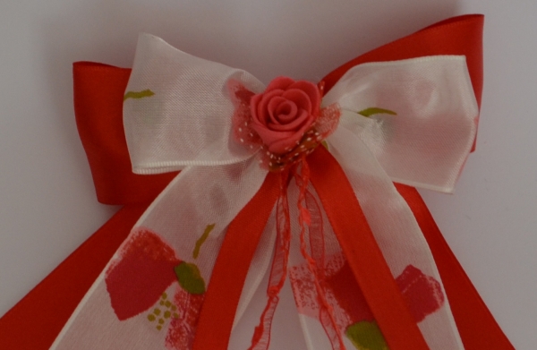 Rote Rose, Satinband mit Blütendruck und Flitter