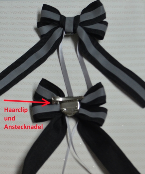 Reflektorband Haarschleife, Rucksack-Anstecker, Schulanfang, Reflexstreifen,  Haarspange, Winter