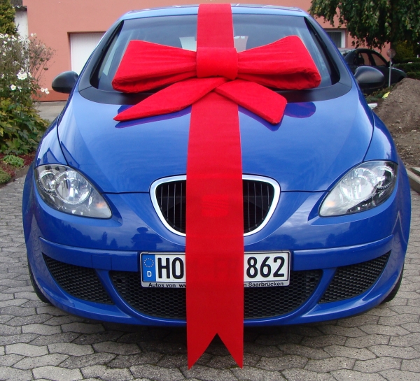 Mega - 1-meter Auto-Geschenk -oder Fassaden- Schleife,  ROT + 10 Meter Band