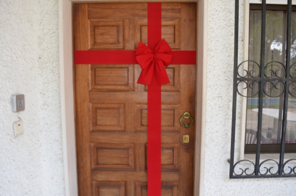 Rote Schleife mit Band für Haustüre, Hausübergabe, Eröffnung, Tür Schleife, Dekoration