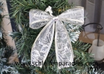Organzaschleife weiss-silber- oder schwarz-silber transparent mit Weihnachtsmotive