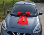 Riesen Autogeschenk Schleife rot mit schwarz, Dekoschleife, Autoschmuck